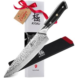 KYOKU Chef Knife - 8"- Shogun Series Japanese Style VG10 Steel Core Hammered Damascus Blade Kitchen Knife - with Sheath & Case