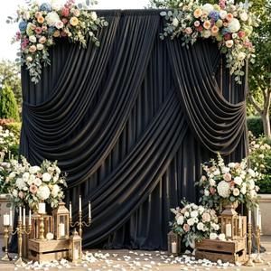 10ftx10ft Black Backdrop Curtains for Weddings Parties, Wrinkle Free 2 Panels Silky Polyester Photo Backdrop Drapes Back Drop Cloth Drapery for Birthday Mother'sDay Photography Background