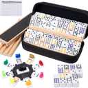 Mexican Train Dominoes Set with 4 Wooden Racks, Double 12 Dominos Game with 91 Dot Tiles, 9 Trains, Hub, Classic Family Board Game for Adults Kids, Travel,Party