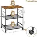 ThreeHio Rolling Kitchen Microwave Cart, 3 Tier Microwave Table Stand with Storage, Kitchen Utility Cart on Lockable Wheels, Small Coffee Cart Shelf Rack Organizer for Living Room Office, Balcony, Standard Without Power Outlet