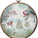 HUGANE Rustic Winter Cardinal Bird Round Wall Art Decor, Cozy Farmhouse Winter Red Cardinal Birding Hanging Canvas Framed Prints Wall Sculptures for Home Bedroom Living Room Decor, 10x10 Inch