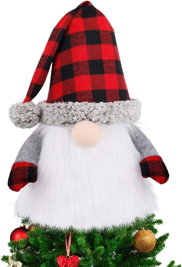 D-FantiX Gnome Christmas Tree Topper, 27.5 Inch Large Swedish Tomte Gnome Christmas Ornaments Santa Gnomes Plush Scandinavian Christmas Decorations Holiday Home Dcor with Plaid Hat