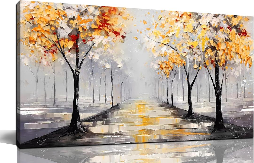 ENTANUB Tree Wall Art for Lving room, Ginkgo Canvas Wall Decor for Bedroom, Gold Picture Print Arwork, Size 20x40 Inches (40L" x 20W")