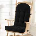Rocking Chair Cushion - Chenille Fabric, High-Density Sponge, Durable Comfort Non-Slip Bottom Tufted Seat Pads with Ties, ChenilleBlack, 44x19x4 inch