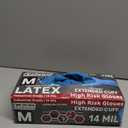 14 Mil Blue Latex Disposable Gloves, Extended Cuff, Powder-Free, Textured Grip | Heavy-Duty Industrial Gloves (Medium)