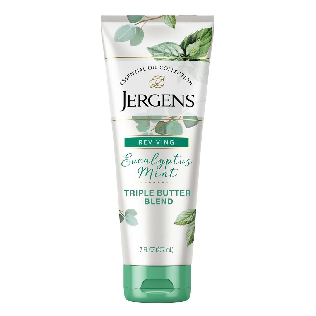 Jergens Eucalyptus Mint Body Butter, Infused with Essential Oils, Helps to Relieve Stress, for All Skin Types, Great Size for Travel, 7 Oz