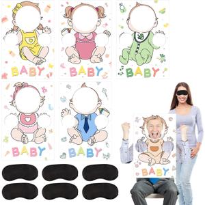 6 Set Baby Shower Games Party Favors Feed Me Funny Blindfolded Baby Shower Game for Adults Includes 6 Kt Boards 6 Eye Patches Fun Blindfold Food Feeding Game Kit for Gender Reveal Party Supplies