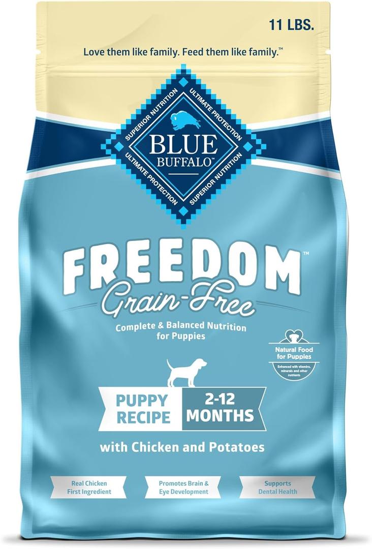 Blue Buffalo Freedom Grain-Free Puppy Dry Dog Food with DHA, Complete & Balanced Nutrition for Puppies, Made in the USA, Chicken & Potatoes, 11-lb Bag, Best By: 2025 Nov 12