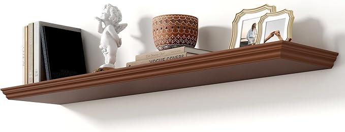 Axeman 24 Inch Floating Shelves for Wall, " Deep Crown Molding Wood Display Shelf with Heavy Duty Invisible Brackets for Living Room, Bedroom, Bathroom, Kitchen Decor & Storage, Set of 2, Walnut