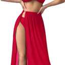 Women's 3 Piece Bathing Suits One Shoulder Bikini Set with Cover Up Skirts (X-Large, Red)