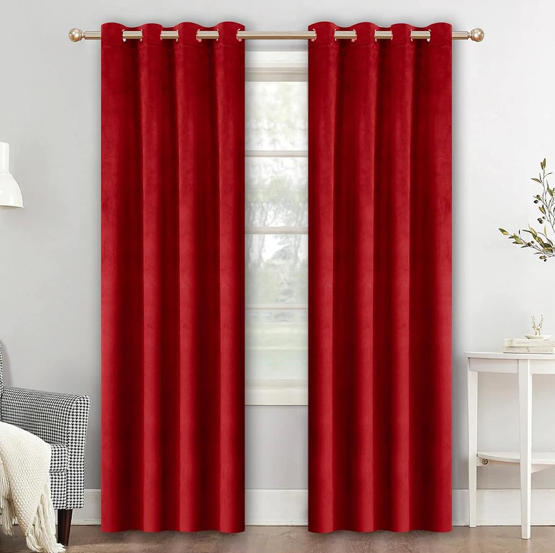 Christmas Red Velvet Curtains 108 inches Long Grommet Blackout Curtains for Bedroom Light Blocking Thermal Insulation Drapes Set of 2 Panels 52x 108
