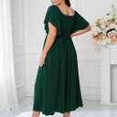 SCOMCHIC Women Plus Size Dresses Short Sleeve Sweetheart Neckline Wedding Guest Cocktail Smocked A Line Slit Maxi Dress (XL)