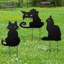 Lingvee 3 Pack Halloween Decorations Outdoor Metal Halloween Garden Stakes Metal Ghost Pumpkins Black Cat Yard Signs Decor for Outside Garden Lawn Porch Patio Party Decorations(Black Cat Style)