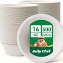 JOLLY CHEF Compostable Disposable Paper Bowl [16 oz] Heavy Duty Soup Containers [500 Pack] Biodegradable Bagasse Hot Cold Food Eco-Friendly Sugarcane Microwavable Bowls for Salad Dessert Milk Cereals