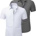 JMIERR Men's Muscle Fit High Stretch Wrinkle-Free Button Down Dress Shirts Summer Casual Short Sleeve Shirt (M)