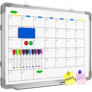 Large Dry Erase Calendar Whiteboard for Wall, Polegas 24" X 18" Magnetic White Board Calendar, Double Sided Whiteboard Calendars Dry Erase, Wall Hanging Monthly Board for Home School Office