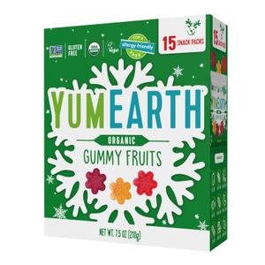 YumEarth Holiday Organic Gummy Fruits 15ct Box Allergy Friendly Christmas Candy, Dye Free, Gluten Free, Non GMO Fruit Snacks (Size - 7.5 Ounce (Pack of 1))