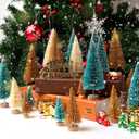 30Pcs Mini Christmas Trees, Artificial Christmas Tree Bottle Brush Trees Christmas with 5 Sizes, Sisal Snow Trees with Wooden Base for Christmas Decor Christmas Party Home Table Craft