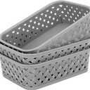 MaxGear Organization and Storage 3 Packs, Plastic Bins Organizer Bins, Woven Baskets for Storage, Plastic Baskets with Handles, Grey Basket for Organizing, Basket Organizer for Home and Office, Small