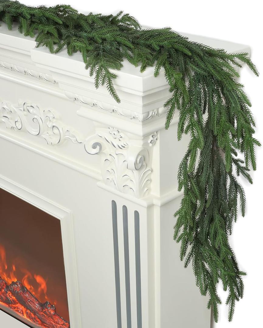 Christmas Pine Garland - Real Touch Green Garland - Artificial Realistic Cedar Garlands for Mantel, Staircase, Tabletop - Indoor Outdoor Winter Christmas Decor, Size 6'56 Ft