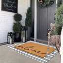 2 Pcs Summer Door Mat, Coco Coir Welcome Doormat with Black and White Striped Mats, Extra Thick & Non-Slip Backing for Farmhouse Front Porch Entryway, Seasonal Layered Porch Dcor Floor Mat (Welcome)