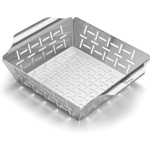 Weber Style Small Stainless Steel Vegetable Basket  Durable Grill Basket for Side Dishes, Fits All Weber Grills, Silver