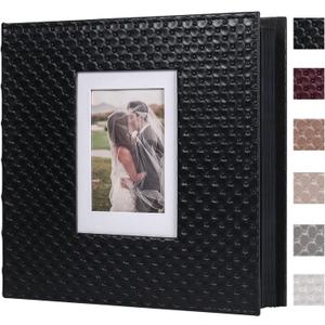 RECUTMS Self Adhesive Photo Album, Large PU Leather Scrapbook Album with Cover Window, 60 Pages DIY Picture Album Holds 3x5 4x6 5x7 8x10 Photos for Family, Wedding, Travel & Memory Book Black (13.6x13.2 inch black pages)