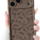 NITITOP Compatible for iPhone 17 Pro Max Case Cute Flowers Floral Leaves Design for Women Girls Stylish Artistic Soft TPU Shockproof Full Camera Protective Cover - Brown