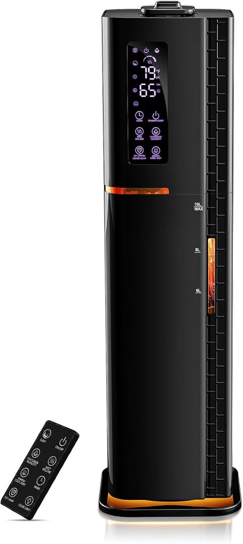 2.64Gal Humidifiers for Bedroom Large Room, Warm and Cool Mist up to 500ft, Top Fill Diffuser Ambient Light, 3 Mist Modes, 24H Timer,35dB Quiet Humidifier for Home Office Plant (Black)