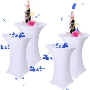 Tegeme 4 Packs 32 x 43 Inch Cocktail Spandex Table Covers Highboy Top Round Cocktail Tablecloth Stretch Square Fitted Tablecloth for Table Wedding Pub Bar Banquet Party (White)