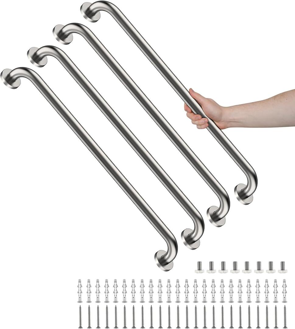 4 Pack 32 Inch Shower Grab Bars, YuanDe Brushed Nickel Stainless Steel Bathroom Wall Grab Bar Handle, Shower Balance Bar, Safety Hand Rail Support, Handicap Elderly Senior Bath Grab Handle(1.25" Tube)
