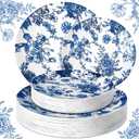 Suclain Set of 60 Blue and White Floral Plastic Plates Wedding Party Decoration Bulk Serves as 9" 7" Dessert Dinner Disposable Plastic Plates for Bridal Shower