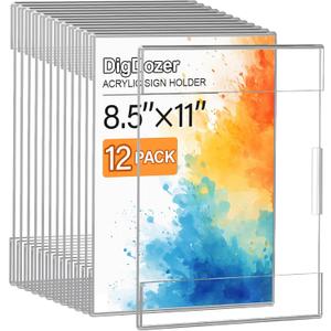 12 Pcs Acrylic Sign Holder 8.5 x 11, Dual-Purpose Wall Mount Sign Holders with Adhesive, Clear Plastic Frames Paper Display Sign Holders for Office, Store, Restaurant - Horizontal or Vertical