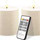 smtyle 3 x 3 Inch Flickering Flameless Textured LED Battery Operated Pillar Candles Ivory with Remote & Timer, Set of 2 – Neutral Rustic Farmhouse Decor Candles Sandstone Texture Beige