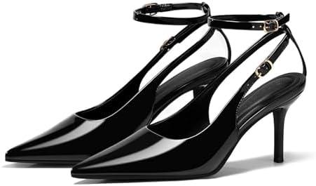 Coutgo Womens Slingback Kitten Heels Closed Pointed Toe Pumps Ankle Strap Work Dress Shoes, Size: 8.5