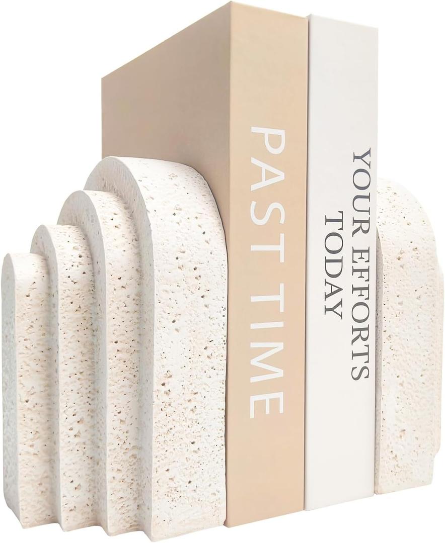 Heavy Duty Book Ends For Shelves, Decorative Stopper Resin Decor Bookends Books, Modern Home Aesthetic Aesthetically Pleasing Layered Arch Design, Set Of 2