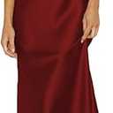 Summer Satin Spaghetti Strap Cowl Neck Backless Midi Dresses for Women Elegant Tie Low Back Ruched Cocktail Dress M