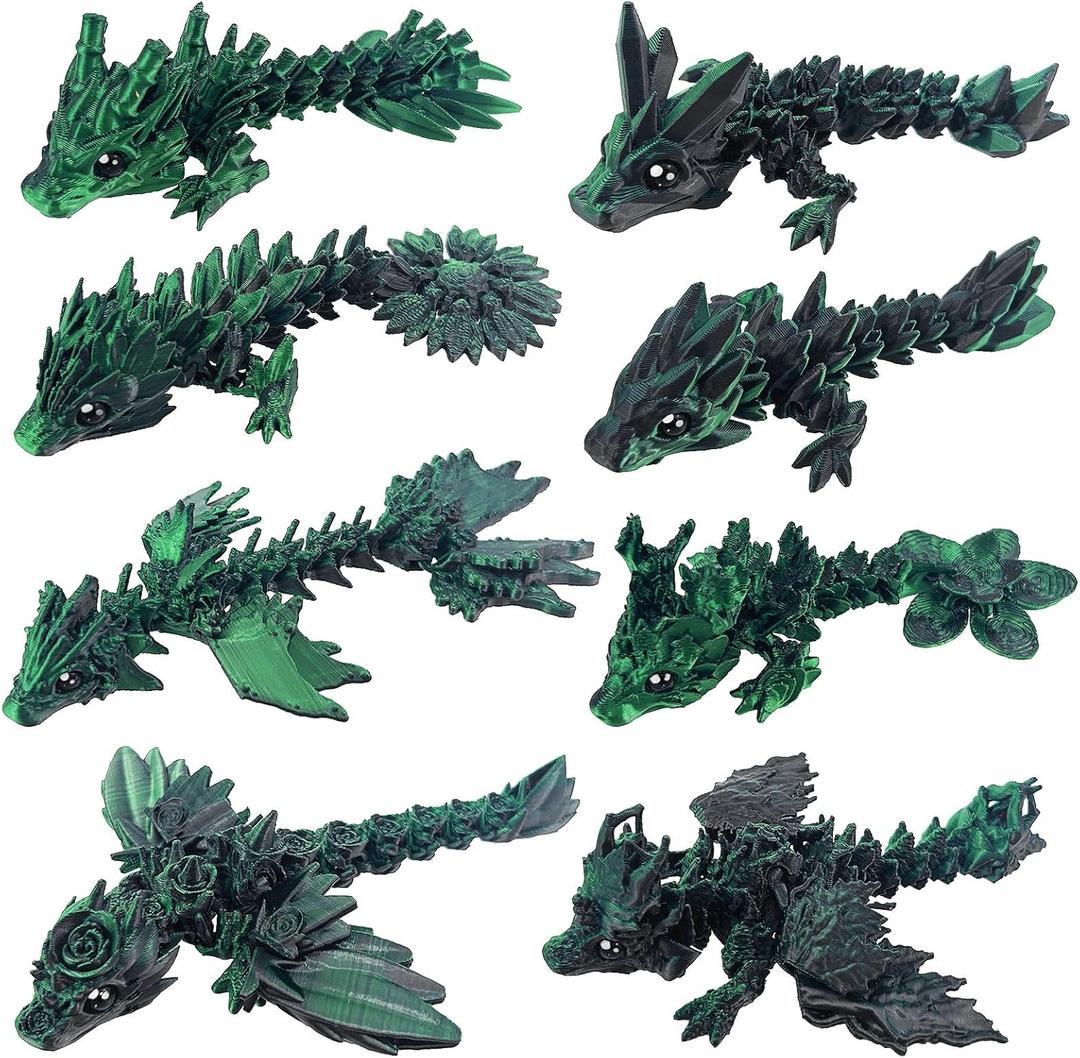 8 Pcs 3D Printed Fidget Dragons with Eyes Toy Set, Small 3D Prints Articulated Animal Models for Executive Home Office, Mini Stress Relief 3-d Printer Animals Toys Decor for Adults Kids (F)