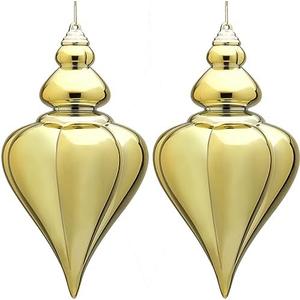 2 Pcs 9" Large Shatterproof Finial Drop Ornaments - Champagne Big Ornaments for Christmas Tree Decorations