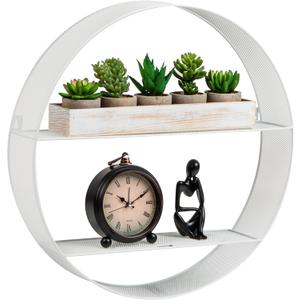 Mind Reader Circular Floating Shelves, Wall Decor, Accent Shelf, Office, Bathroom, Metal Mesh, 18" L x 4" W x 18" H, White