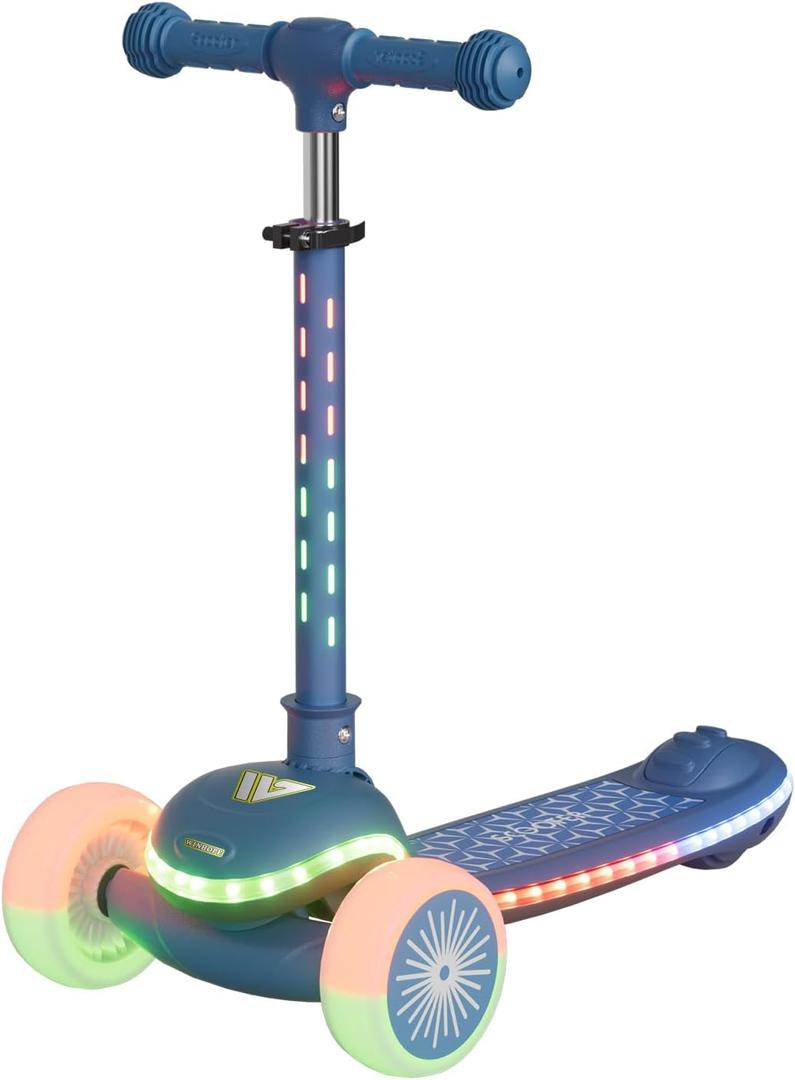 Kids Scooter for Toddlers Ages 2-5, 3 Wheel Scooter with Lean-to-Steer, Adjustable Handlebar, Anti-Slip Deck, Light-Up Wheels, Foldable First Scooter for Boys and Girls