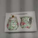 Agyiuns Ceramic Sugar and Creamer Set, 3 Piece Set with Cream Pitcher, Sugar Bowl, Sugar Set with Lid and Spoon (Green)
