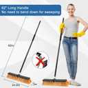 PBHEPJ 24 Inches Push Broom Outdoor Heavy Duty, Shop Broom with 60" Long Handle for Cleaning Outdoor or Indoor Tile, Garage, Shop, Deck, Concrete, Wood, Stone, Patio Floor, 2 Pack