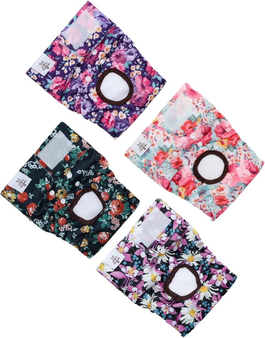 CuteBone Washable Female Dog Diapers 4 Pack Reusable Doggie Heat Diapers for Period FMG03XS (XS)