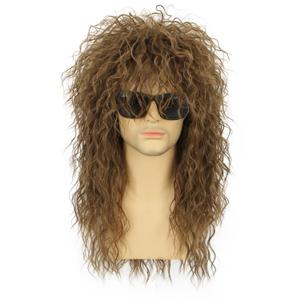 karlery 70s 80s Rocker Metal Mullet Wig Mens Long Curly Light Brown Wig for Halloween Costume Anime Party