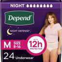 Depend Night Defense Adult Diapers, Incontinence & Postpartum Bladder Leak Underwear for Women, Disposable, Overnight, Medium, Blush, 24 Count