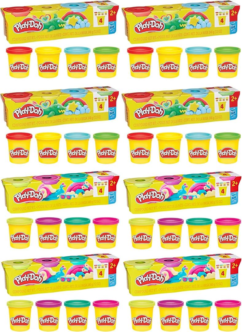 Play-Doh Bulk 4 Pack Vibrant Colors, 32 Colorful 3 Ounce Cans of Modeling Compound, Kids Arts & Crafts, Preschool Toys for Girls & Boys 3+