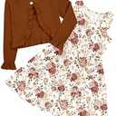Goodstoworld Girl Floral Dress Size 6 7 Girl Long Sleeve Winter Autumn 6T 7T Dresses Sister Elegant Cute Brown Sundress Kids Fall Casual Playwear