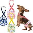 Pet Soft Dog Diapers Female with Suspenders, 3 Pack Reusable Female Dog Diapers for Heat, Dog Period Panties for Doggie in Cycle(Small, Flowers) (Small:10''-14'')