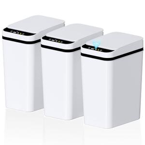 jinligogo 3Pack Bathroom Small Trash Can with Lid, 2.6 Gallon Touchless Automatic Garbage Can Slim Waterproof Motion Sensor Smart Trash Bin for Bedroom, Office, Living Room-White